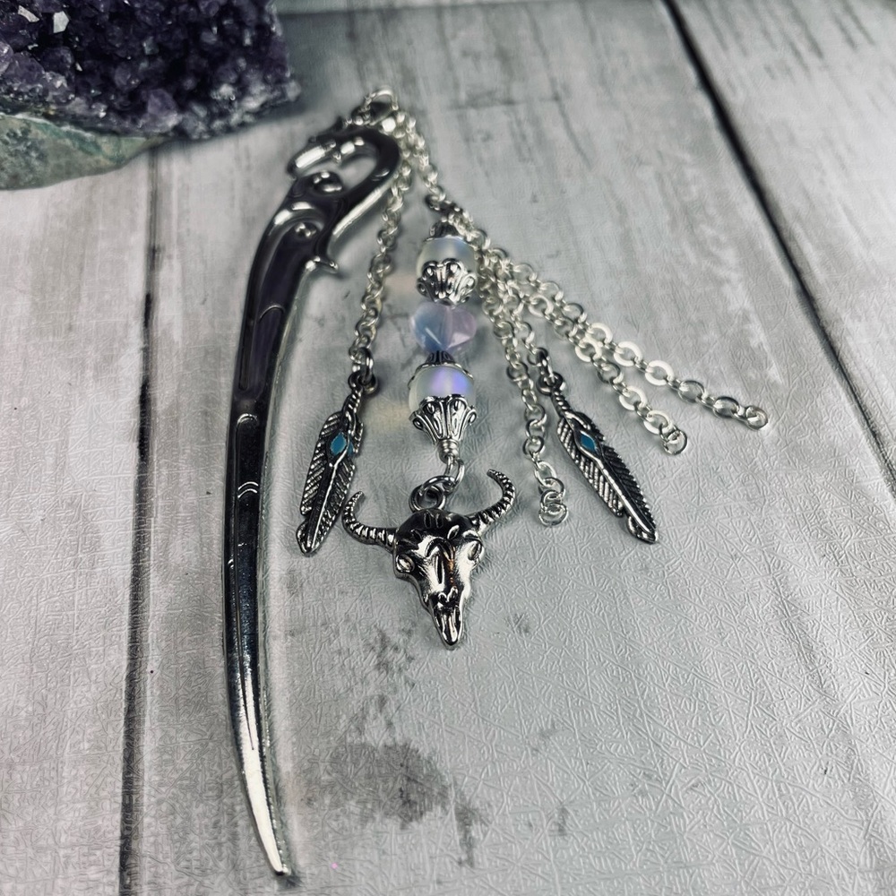 Bookmark & Hair Pin • Bull Skull Feather Charms • Boho Western
• Artisan - Picture 10 of 14